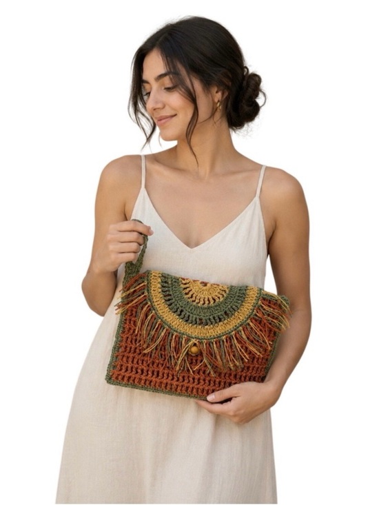 Other Handbags - Multicoloured Crochet Bag with Fringe(Handmade)